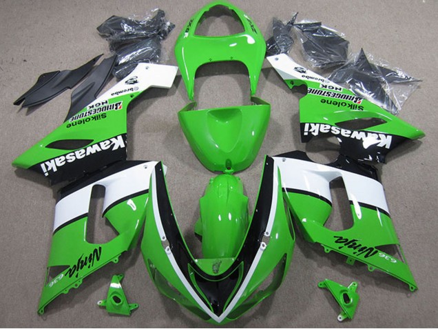 Kawasaki ZX6R Motorrad Verkleidung 2005-2006 - Grun Weiss Schwarz