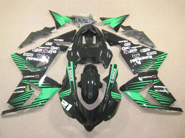 Kawasaki ZX10R Motorrad Verkleidung 2004-2005 - Schwarz Grun C Shock Monster