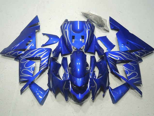 Kawasaki ZX10R Motorrad Verkleidung 2004-2005 - Blau Weiss Flamme
