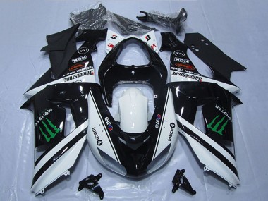 Kawasaki ZX10R Motorrad Verkleidung 2006-2007 - Weiss Glanzendes Schwarz Grun Elf Touch4 Monster