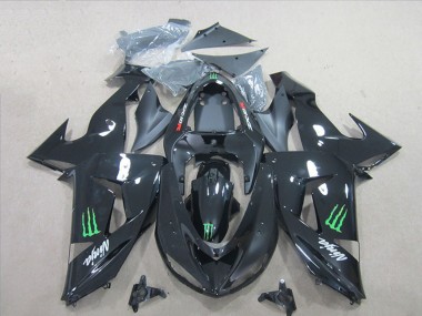 Kawasaki ZX10R Motorrad Verkleidung 2006-2007 - Glanzendes Schwarz Grun Monster