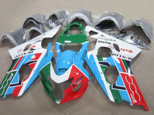 Suzuki GSXR 600 Motorrad Verkleidung 2004-2005 - Weiss Blau Grun Rot Motul