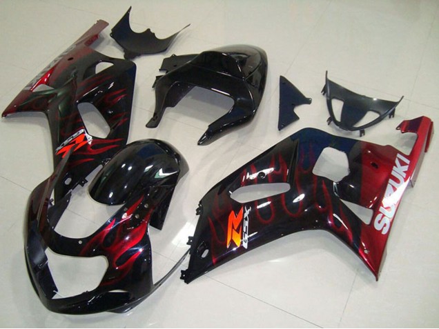Suzuki GSXR 750 Motorrad Verkleidung 2001-2003 - Glanzendes Schwarz Rot Flamme