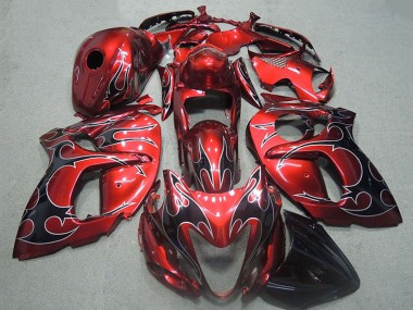 Suzuki GSXR 1300 Hayabusa Motorrad Verkleidung 1996-2007 - Rot Silber Schwarz Flamme