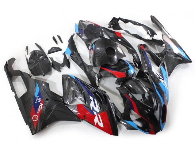 BMW S1000RR Motorrad Verkleidung 2015-2016 - Blau Rot Carbonfaser