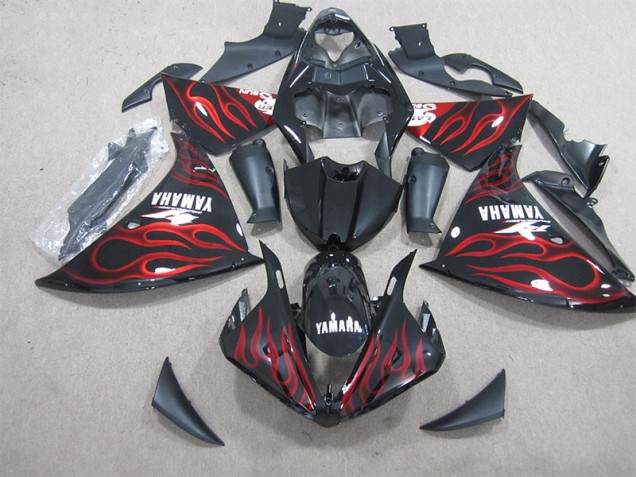R1 09-11 Motorrad Verkleidungen - Schwarz rote Flamme Weißer Aufkleber R1 09-11 Motorrad Verkleidungen - Schwarz rote Flamme Weißer Aufkleber