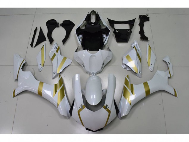 R1 15-19 Motorrad Verkleidungen - Weiß mit Gold Aufkleber R1 15-19 Motorrad Verkleidungen - Weiß mit Gold Aufkleber