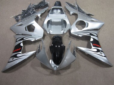 R6 03-05 Motorrad Verkleidungen - Silber Schwarz Rot Aufkleber