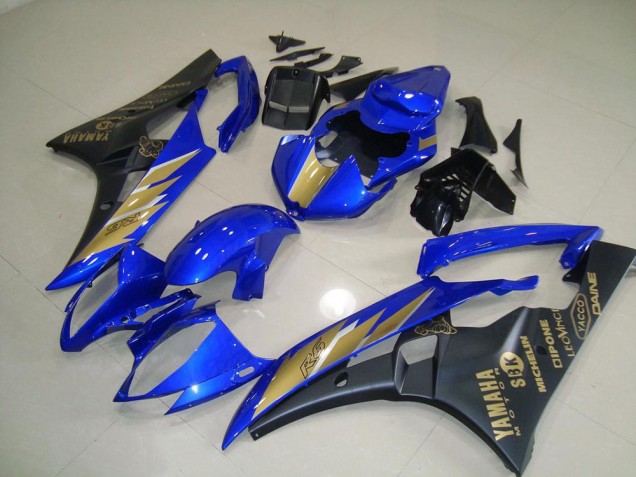 R6 06-07 Motorrad Verkleidungen - Schwarz Blau mit Gold Aufkleber R6 06-07 Motorrad Verkleidungen - Schwarz Blau mit Gold Aufkleber