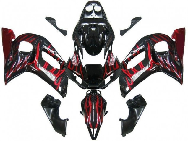 R6 98-02 Motorrad Verkleidungen - Schwarz rote Flamme R6 98-02 Motorrad Verkleidungen - Schwarz rote Flamme