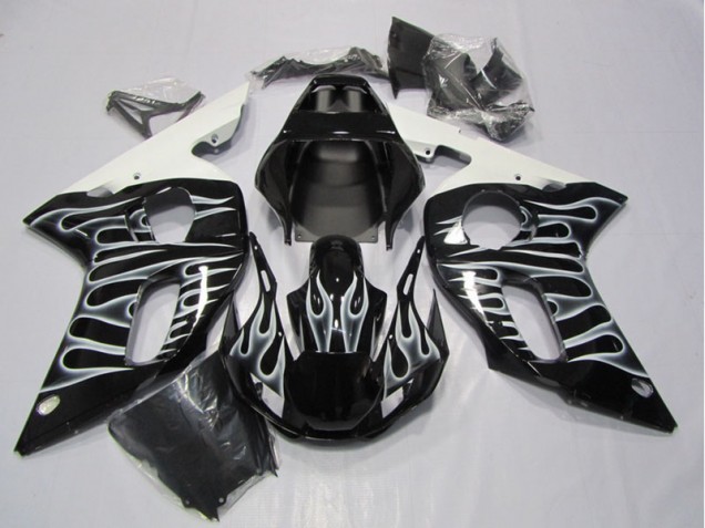 R6 98-02 Motorrad Verkleidungen - Schwarze Weiße Flamme R6 98-02 Motorrad Verkleidungen - Schwarze Weiße Flamme