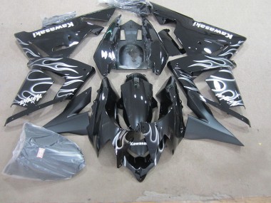 ZX10R 03-05 Motorrad Verkleidungen - Schwarz mit Weißer Flamme