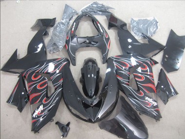 ZX10R 06-07 Motorrad Verkleidungen - Schwarz Rot Weiß Flamme Ninja