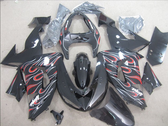 ZX10R 06-07 Motorrad Verkleidungen - Schwarz Rot Weiß Flamme Ninja ZX10R 06-07 Motorrad Verkleidungen - Schwarz Rot Weiß Flamme Ninja