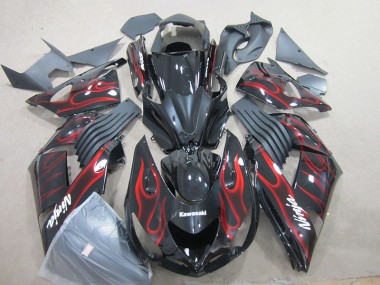 ZX14R ZZR 1400 06-11 Motorrad Verkleidungen - Schwarz rote Flamme Ninja