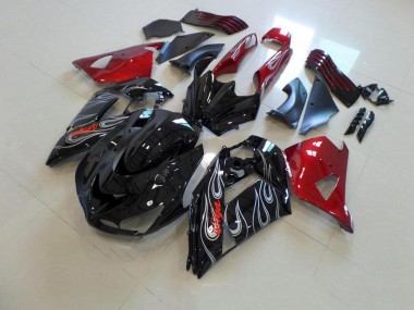 ZX14R ZZR 1400 06-11 Motorrad Verkleidungen - Schwarze und rote Silberflamme
