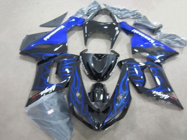 ZX6R 05-06 Motorrad Verkleidungen - Schwarz Blau Flammen Ninja 636