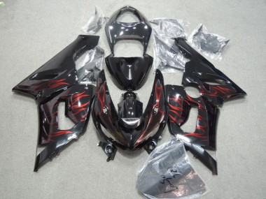 ZX6R 05-06 Motorrad Verkleidungen - Schwarz rote Flamme