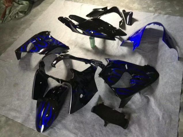 ZX9R 00-01 Motorrad Verkleidungen - Glänzend Schwarz Blau Flamme