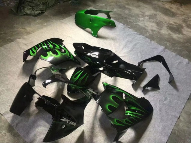 ZX9R 00-01 Motorrad Verkleidungen - Glänzend Schwarze Grüne Flamme